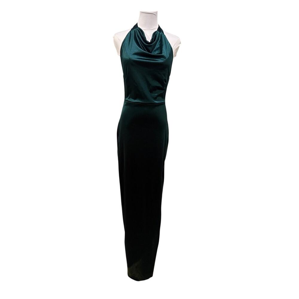 Windsor Emerald Green Satin Maxi Dress Medium Halter Cowl Neck Backless Formal